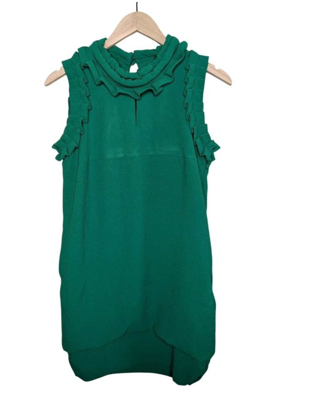 MaxMara Sleeveless Kelly Green Sheath Dress Ruffle Collar Size Large
